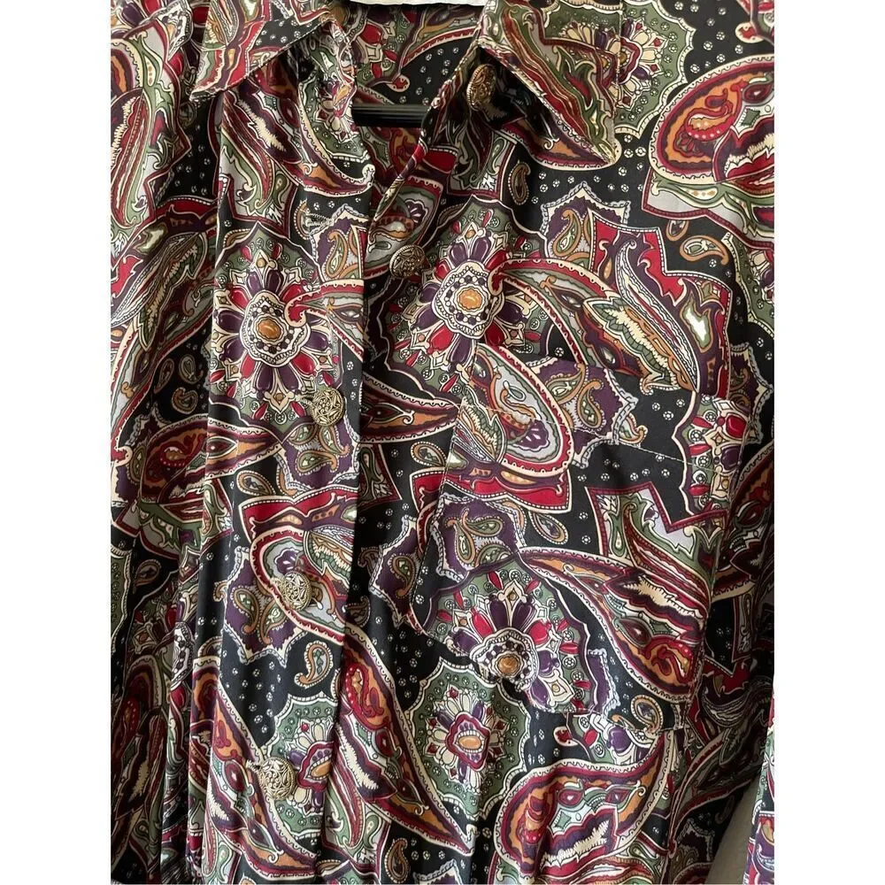 Vintage 80s work wear career boho shirt dress midi length size‎ 8